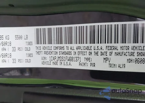 2015 Jeep Cherokee Limited z USA, uszkodzony, nr VIN 1C4PJMDS1FW681371